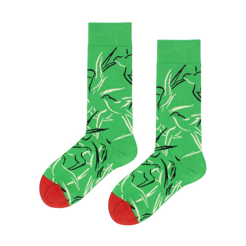 cotton happy socks women swan peace pigeon bird animal socks man colorful picasso art socks primitive tribe crazy men sock funny: green socks
