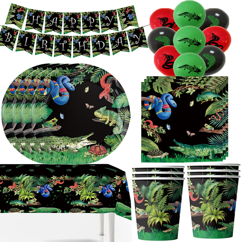 Reptile Birthday Party Decoration Lizard Snake Crocodile Paper Cups Plates Napkins Tablecloth Balloons for Kid Boy Baby Shower
