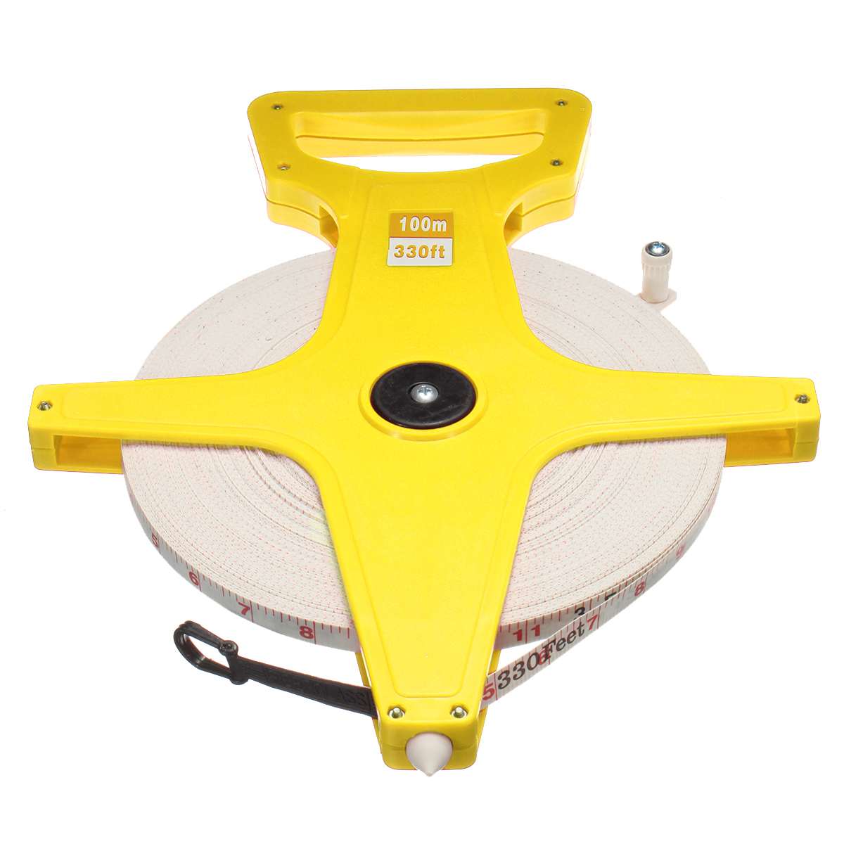 Durable 100M Fiberglass Open Reel Measuring Survey Tape Metric Imperial Measure