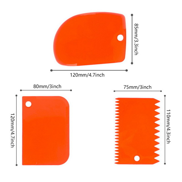 3 st/set plast degkniv bakning bakverk verktyg glasyr fondant skrapa dekorera vanliga släta spatlar skärare tårtverktyg: Orange