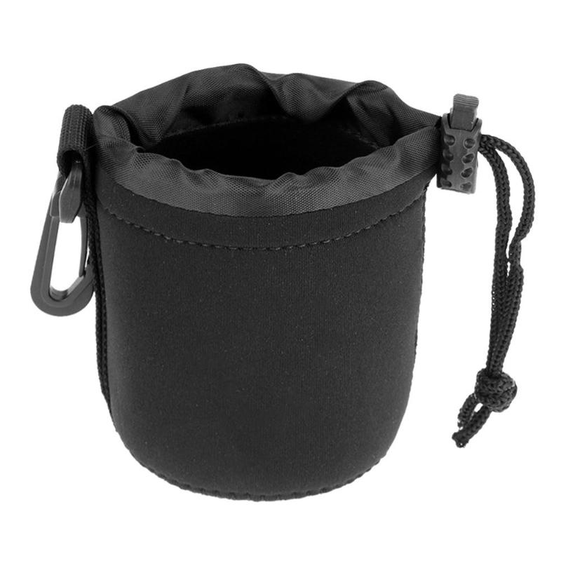 Camera Lens Pouch Bag Neoprene Waterproof Soft Video Full Size S M L XL Camera Lens Fleece Drawstring Protector: Black S