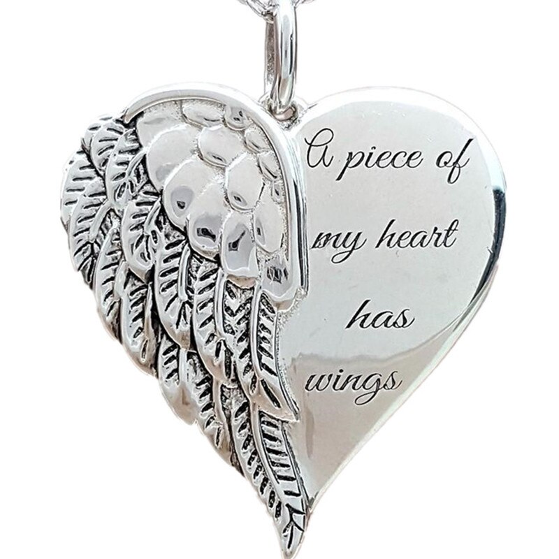 Women's necklace letter a piece of my heart has wings gold silver alloy love heart wing pendant feather angel necklaces