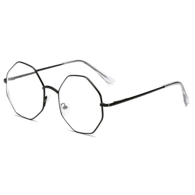 Charme retro metalramme klar linse briller ottekantet polygon overdimensionerede briller kvinder nørd nørd briller: Sort