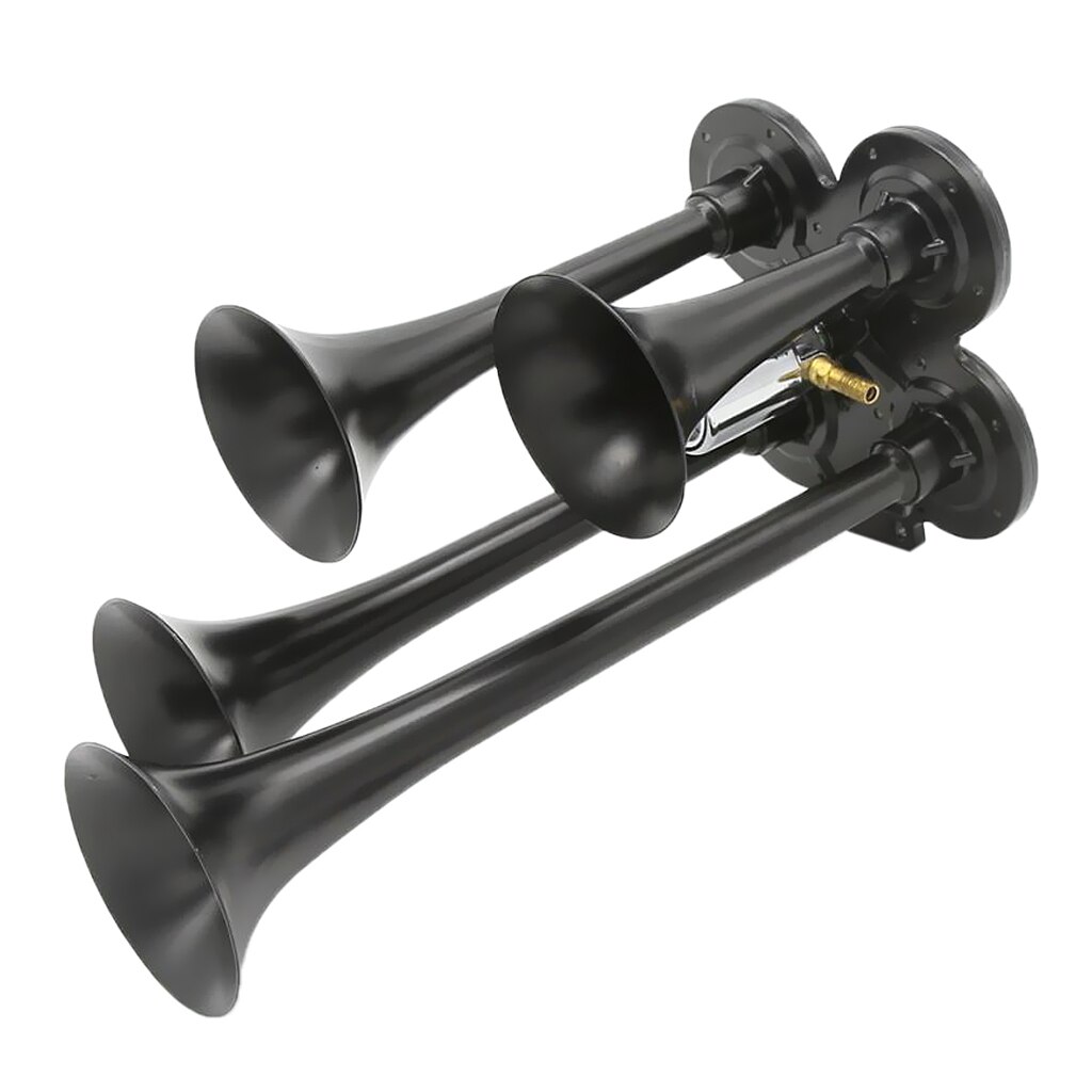 12V Four Trumpet Air Horn - Premium Train Air Horn with Electric Solenoid, Super Loud 150db - Black