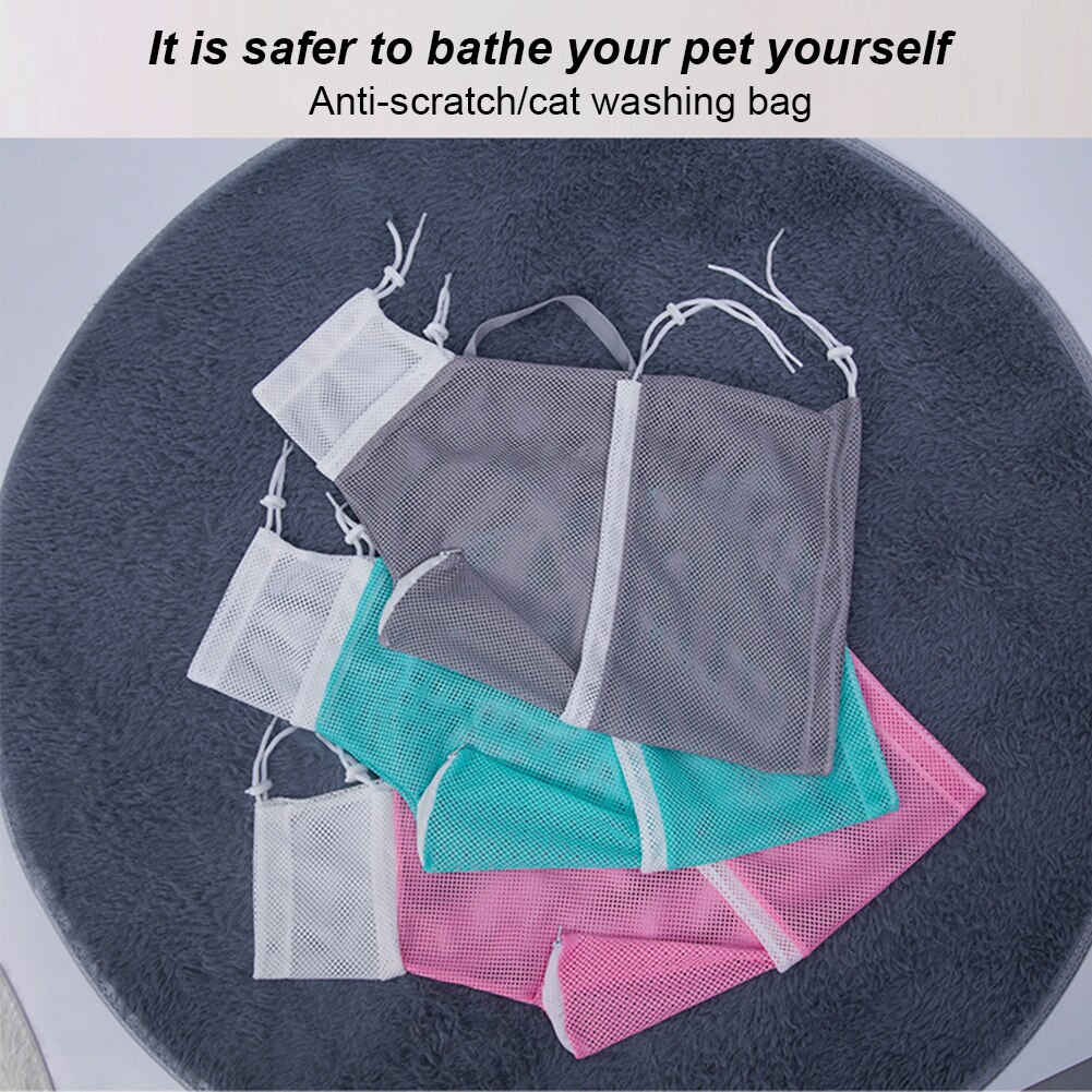Vask kat badetaske plukke ører bid fastspænding bærbar snoretræk pleje polyester mesh negle trimning anti ridse hjem