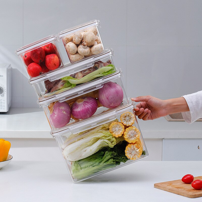 Rectangle Refrigerator Containers Kitchen Fruit And Vegetable Food Frozen Storage Box With Lid Sealed Fresh-Keeping Box