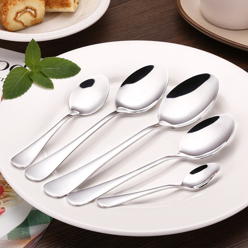 5PCS/Set Stainless Steel Spoons Mixing Scoops Coffee Stirring Spoon Buffet Serving Dessert Spoon Tableware Dinnerware Teaspoons