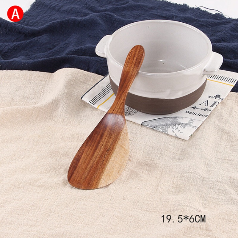 Non-stick Servies Bestek Set Houten Kookgerei Vork Lepel Mes Set Keukengerei Met Lange Handvat Spatel Platte Schop 1 PC: A