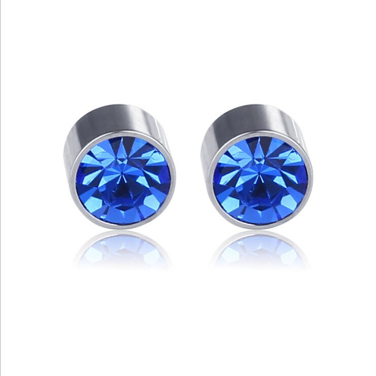 Aretes magnéticos de tendencia simple viento frío imán de hombres y mujeres piedra sin orejas personalidad clip de oreja hombres de material de cobre de la oreja: 6mm Blue