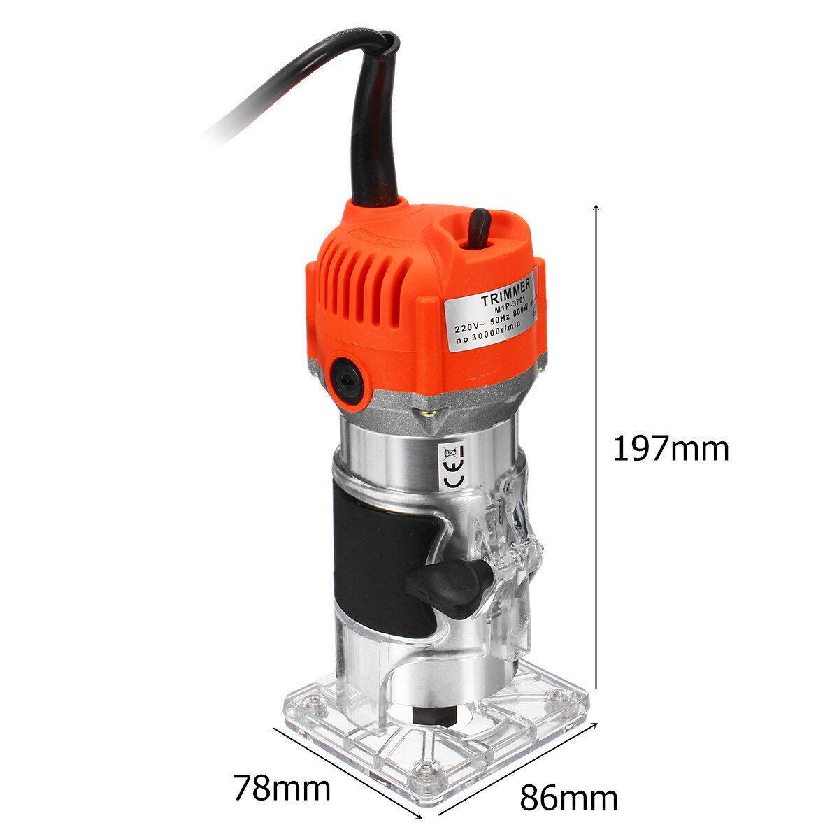 800W Electric Hand Trimmer + Adjustable Balance Trimmer Base Shield Wood Work Shank Trim Router Edge Molding Woodworking Tool