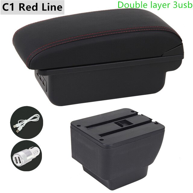 Armrest Box for Mazda 2 Leather Arm Rest Center Console Storage USB Car Accessory: C1 Red Line
