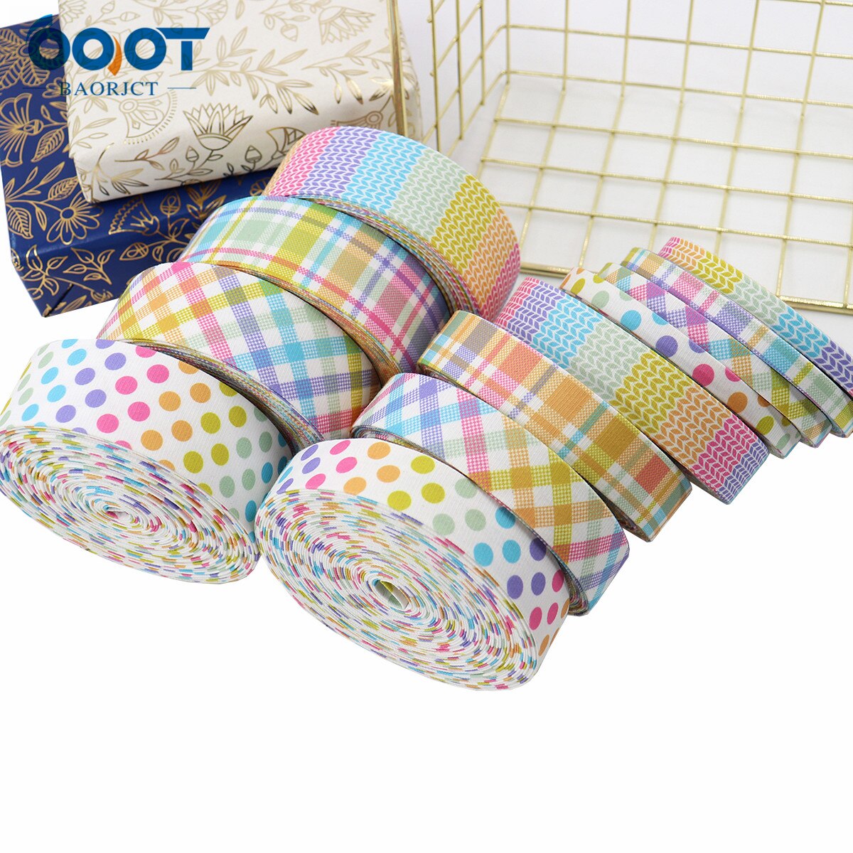 Double-Sided Geometry Thicken Cloth Ribbon 5Yards 211227-9 Multi-size DIY Hairclip Apparel Accessories And Sewing Decorations