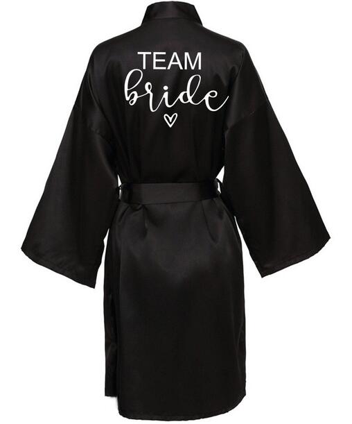 Wedding Party Team Bride Robe With Black Letters Kimono Satin Pajamas Bridesmaid Bathrobe SP063: XXL / army green