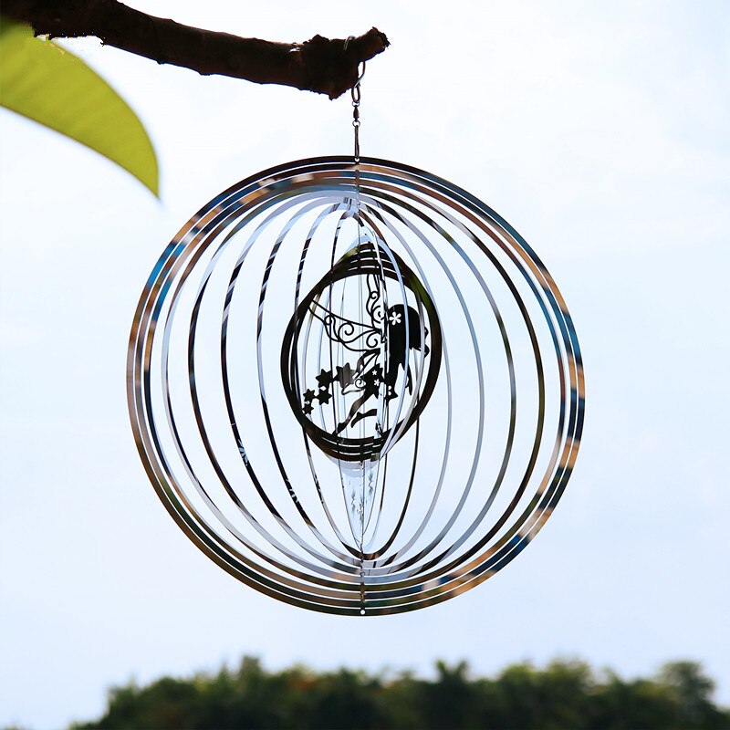 Fairy Windgong Rvs Windmolen Met Haak Kinetische 3D Roterende Ronde-Vorm Hanger Wind Catchers Opknoping Home Decor
