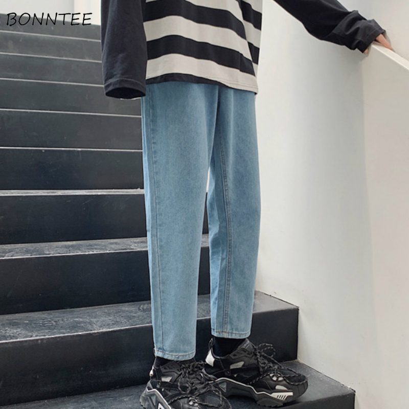 Mænd jeans solid all-match fritid streetwear ankellange lige bukser herre koreansk stil plus størrelse 3xl harajuku ulzzang