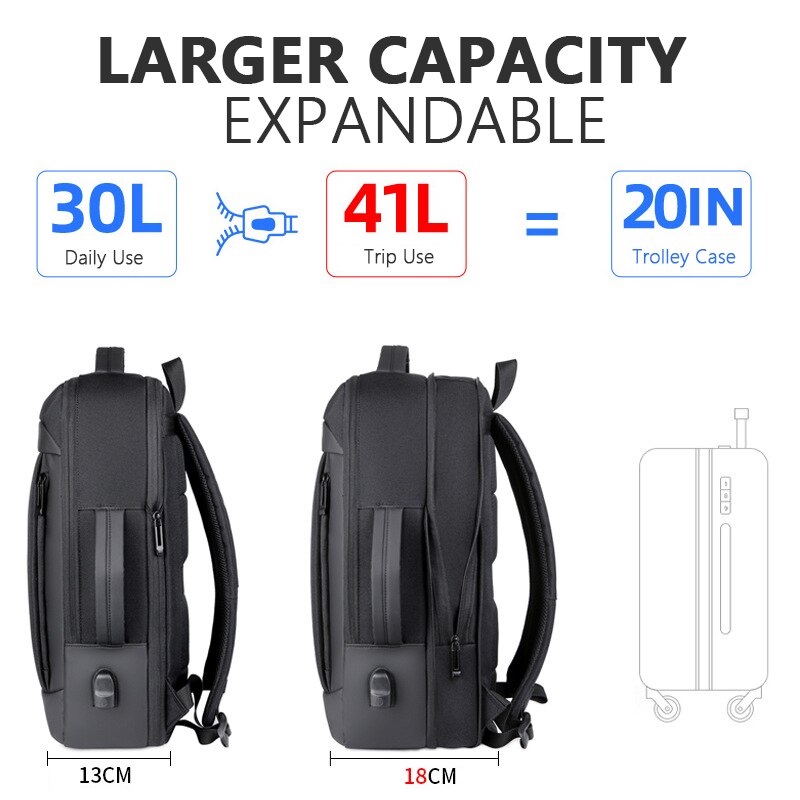 Crossten 40L Grote Capaciteit Uitbreidbaar 17 "Laptop Rugzak Usb Opladen Schooltas Waterdichte Zwitserse-Multifunctionele Reistas