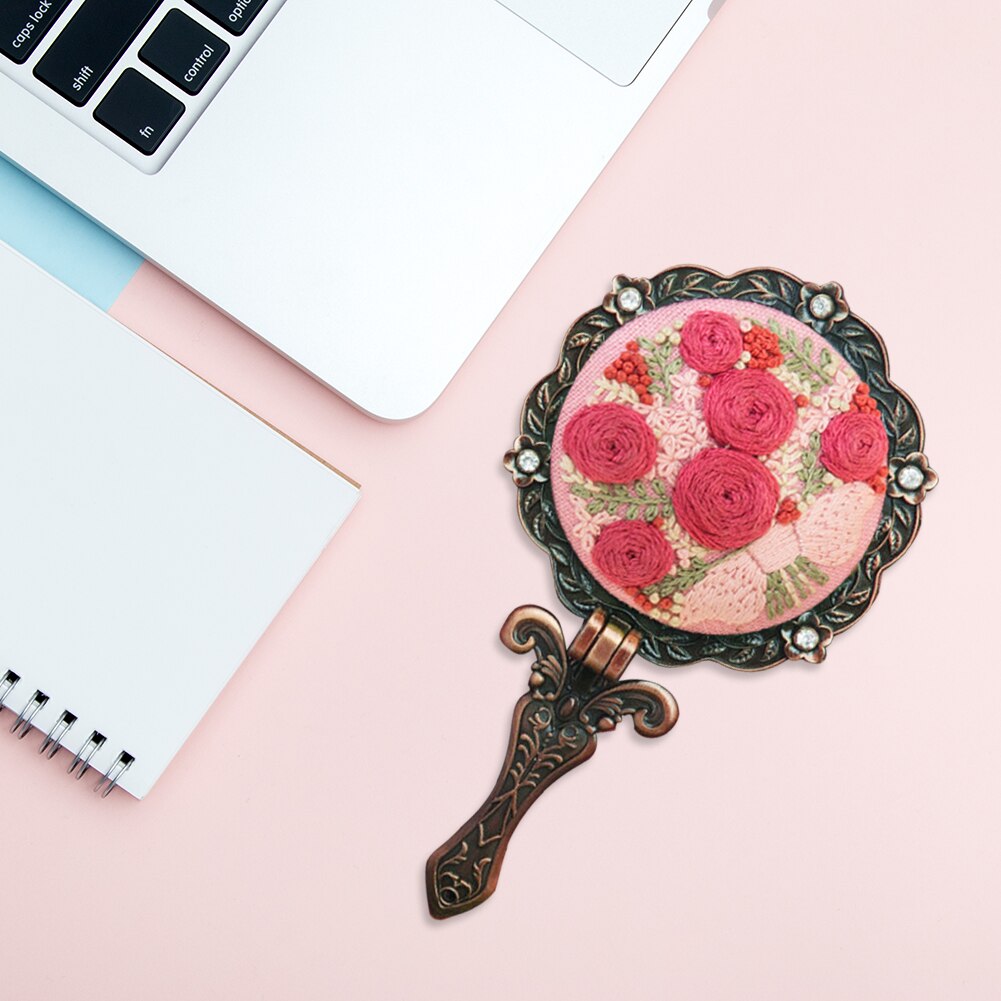 3D Sewing Double Sides Mirror DIY Stamped Flower Bouquet Circle Embroidery Shed DIY Flower Mirror Embroidery kits