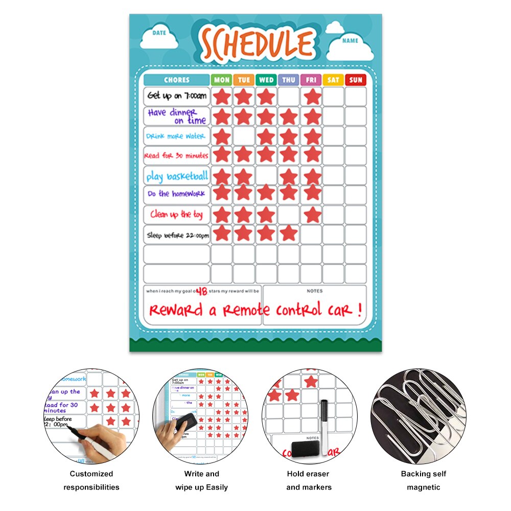 Magnetic Weekly calendar Time Schedule Chore Chart To do list Note Whiteboard Paper Kids Reward chart for refrigerator Sticker