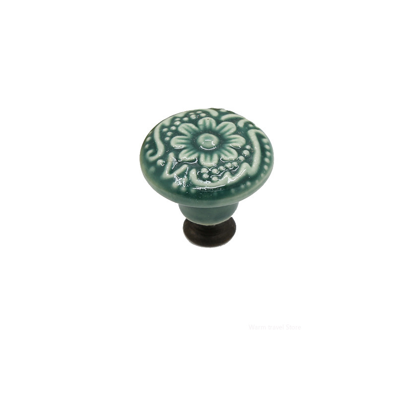 Single Hole Round Ceramic Knob Handle Flower Surface Cabinet Kitchen Door Drawer Handles Dresser Knobs Pulls Furniture Hardware