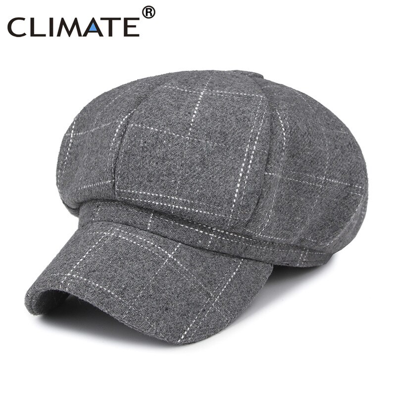 Klimat kvinnor åttakantig mössa keps vår tidningspojke baskerkeps kvinna rutig keps rutor yllehatt keps för tjejer kvinnor dam: Grå