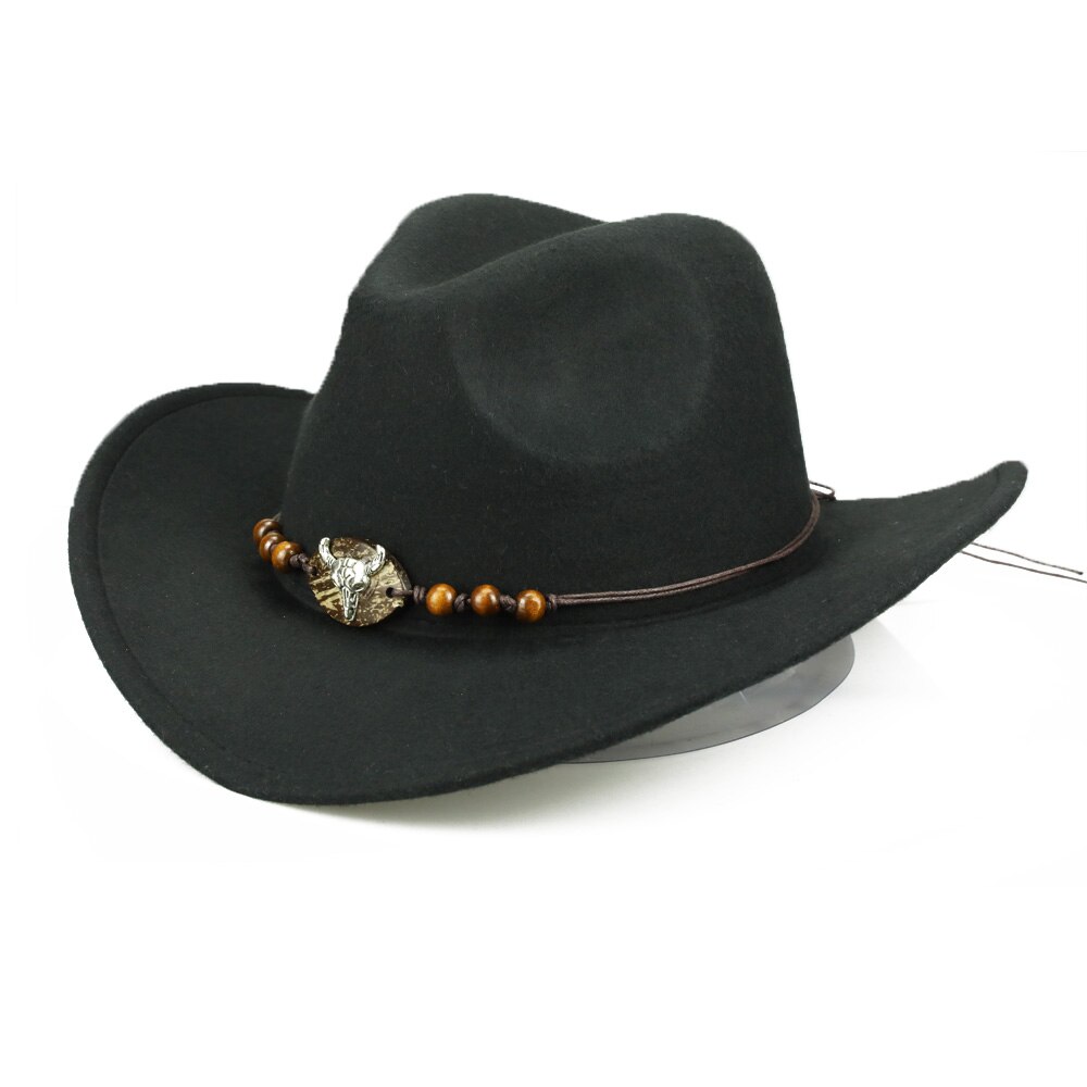 Yy treperler okse cowboyhatter menn vestlig cowgirl lokk vinter varm bomull jazz trilby sombrero de vaquero cowboy  fd19059: Svart okse cowboy