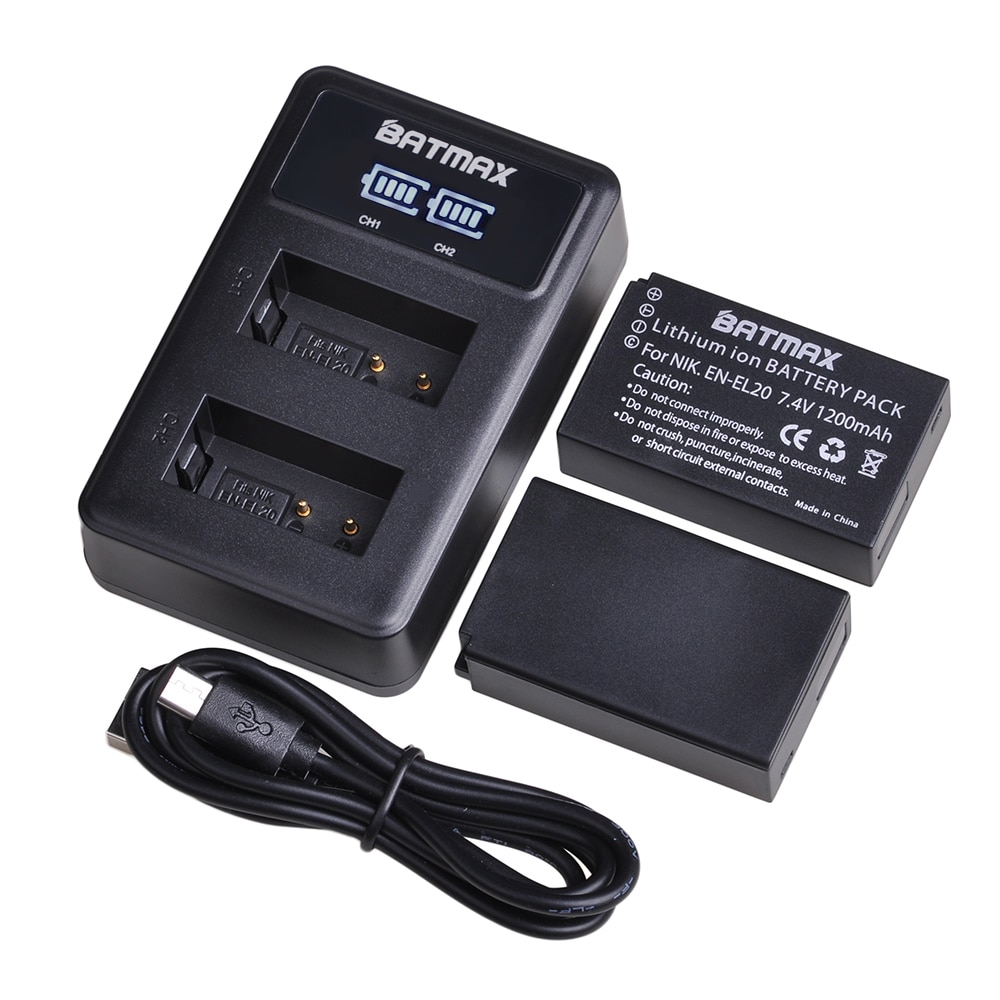 Batmax fi -el20 en-el20a fi  el20 en el20a akku + led usb kaksoislaturi nikon coolpix  p1000 nikon  s1 j1, j2, j3 nikon 1 aw1