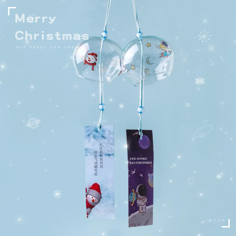 1PC Japanese Wind Bell Japan Wind Chimes Handmade Glass Furin Home Decors Spa Kitchen Office Decor Sakura Cherry Blossom Pattern