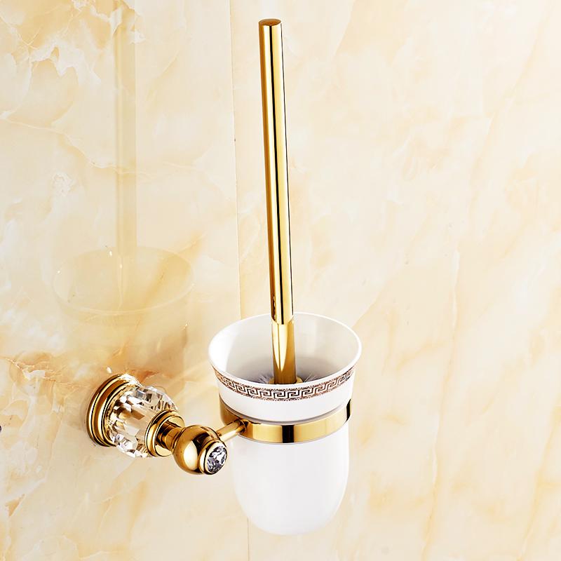 Solid Brass Crystal Bathroom Accessories Set Polish Finish Gold Bathroom Hardware Set Europe Antique Bathroom Products ST1: Toilet Brush Holder