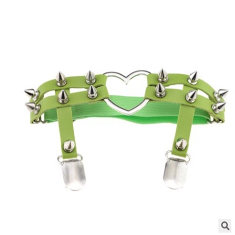 Moda clássico senhoras colar colar rebite perna colar cinto feminino moda punk gótico macio gótico liga cinto: green