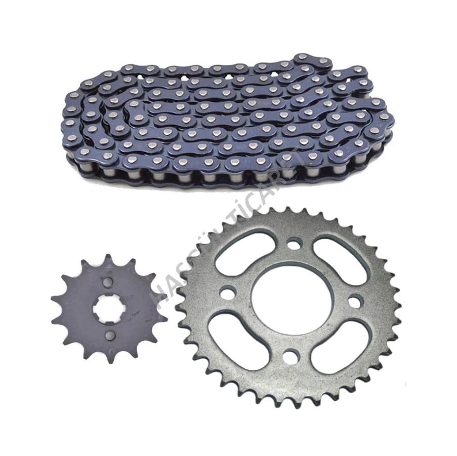 HSGL MOTORCYCLE CUP100 FRONT REAR GEAR AND CHAIN SET GOOD