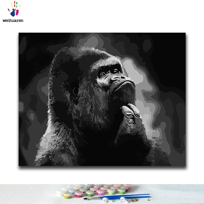 DIY Coloring paint by numbers Black gorilla paintings by numbers with kits 40x50 framed: 100533 / 60x75 no frame