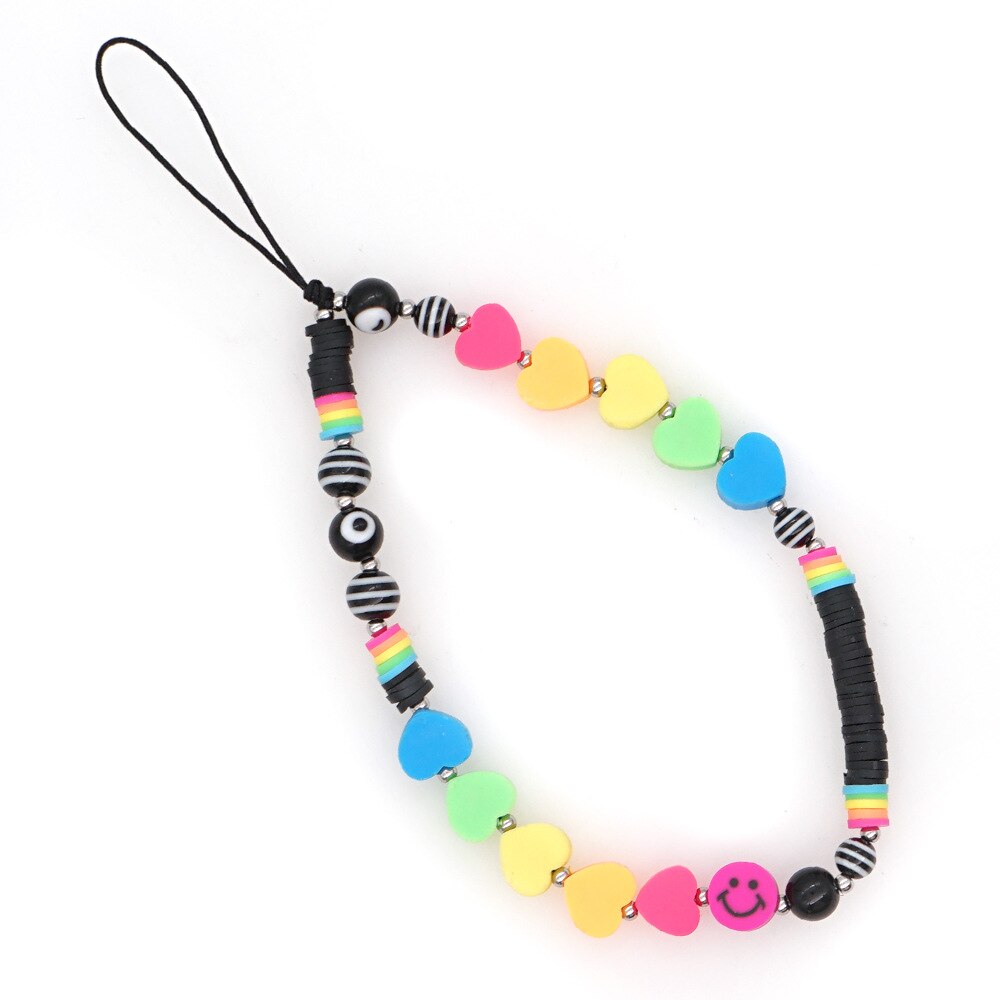 Colorful Acrylic Bead Smile Mobile Phone Chain Cellphone Strap Anti-lost Lanyard For Women Summer Jewelry
