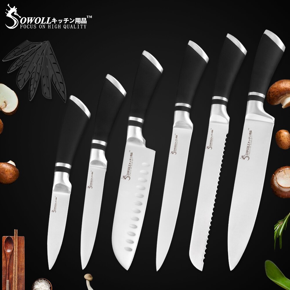Sowoll 6 stk køkkenknive sæt godt økonomisk rustfrit stål knivsæt kokkebrød udskæring santoku brugsfrugtkniv