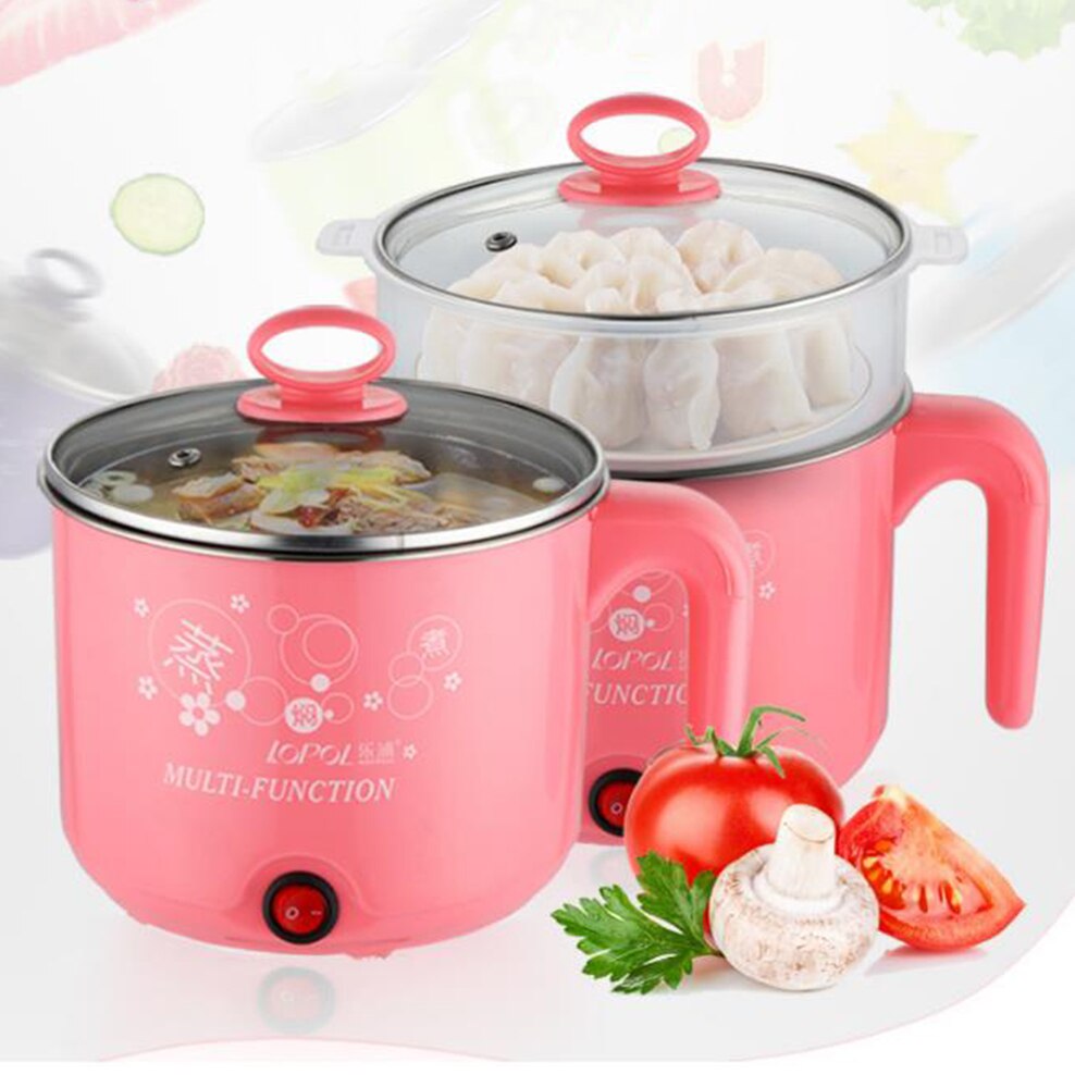 1.6L Electric Heating Pot Mini Multi-Function Electric Cooker Stainless Steel Noodle Pot Kitchen Appliances With Conversion Plug