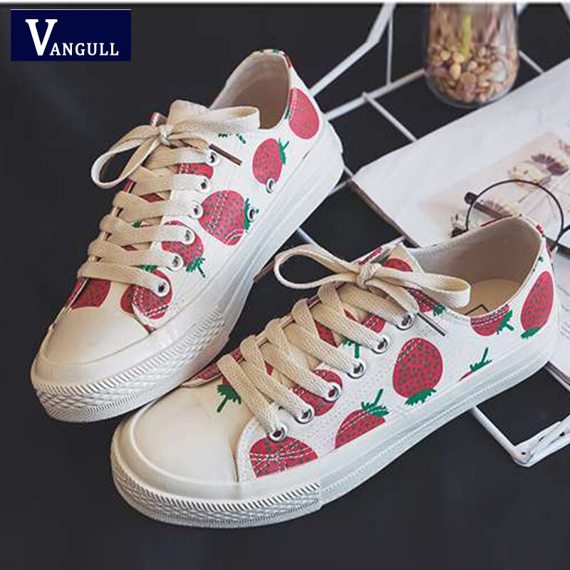 Vangull Lente Womens Aardbei Canvas Schoenen Hoge Top Wilde Studenten Schoenen Lage Top Zusters Snoep Schoenen Platform Sneakers