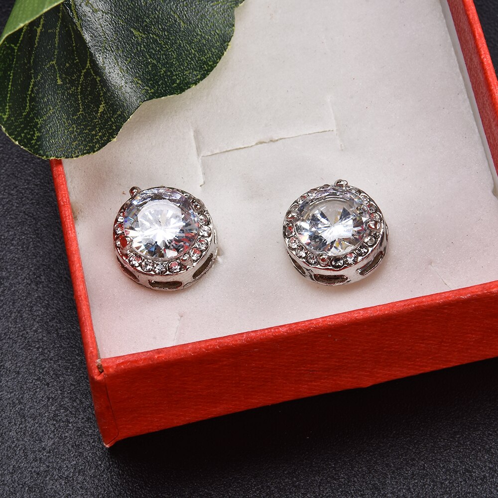 NEUE Frauen Mädchen Weiß Strass Kristall Runde Metall Zirkon Ohr Stud Ohrringe Patry Ohrring Schmuck