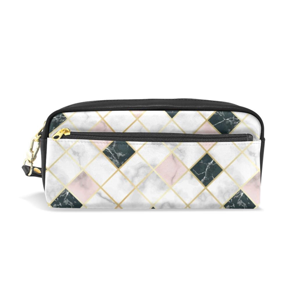 Marbling porte-crayon grande capacité en cuir étui à crayons fermeture éclair stylo sac multifonction stylo boîte école mignon papeterie fournitures