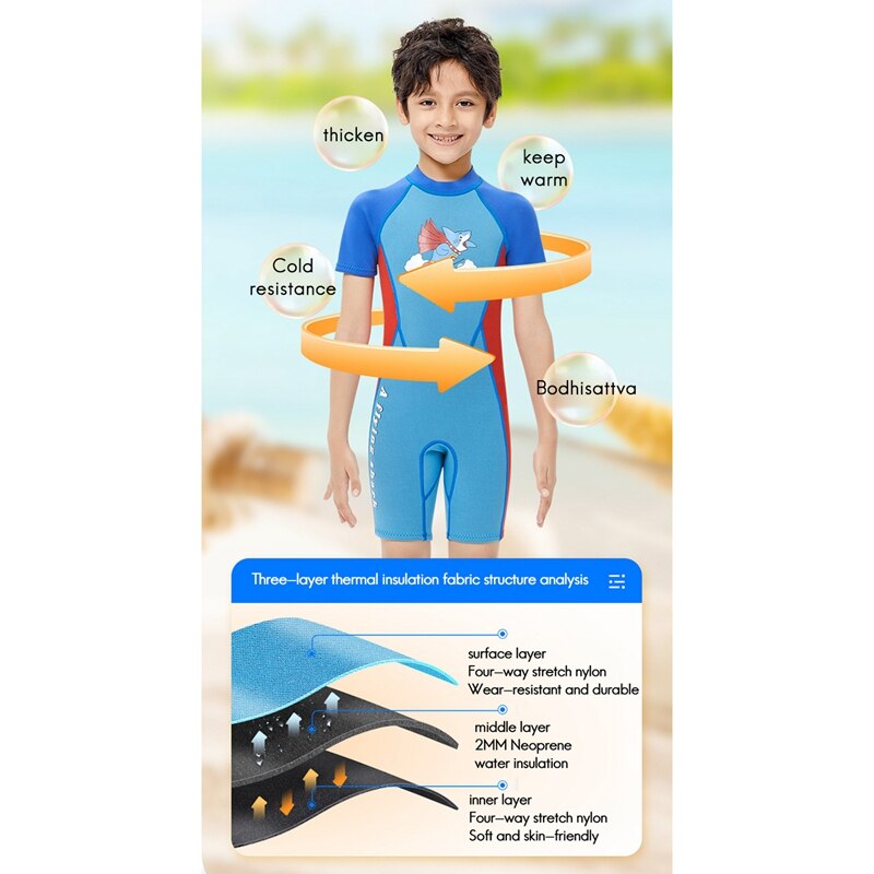 Combinaison de plongée et voile pour enfants, 2.5Mm, en néoprène thermique, pour plongée sous-marine, fermeture éclair avant, manches courtes,