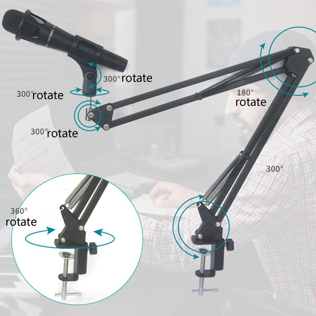 Pro Desktop Microphone Suspension Scissor Arm Microphone Stand Table Mounting Clamp for Samson Blue Yeti Snowball