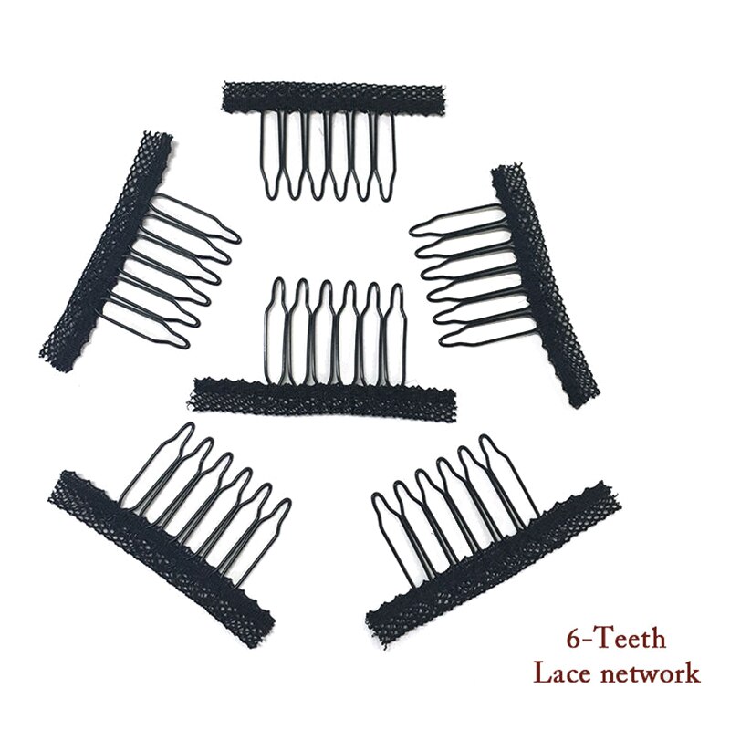 Black 6-teeth Stainless Steel Wig Combs Clip Snap For Full Lace Wig Caps/Hair Weft/Hair Extensions