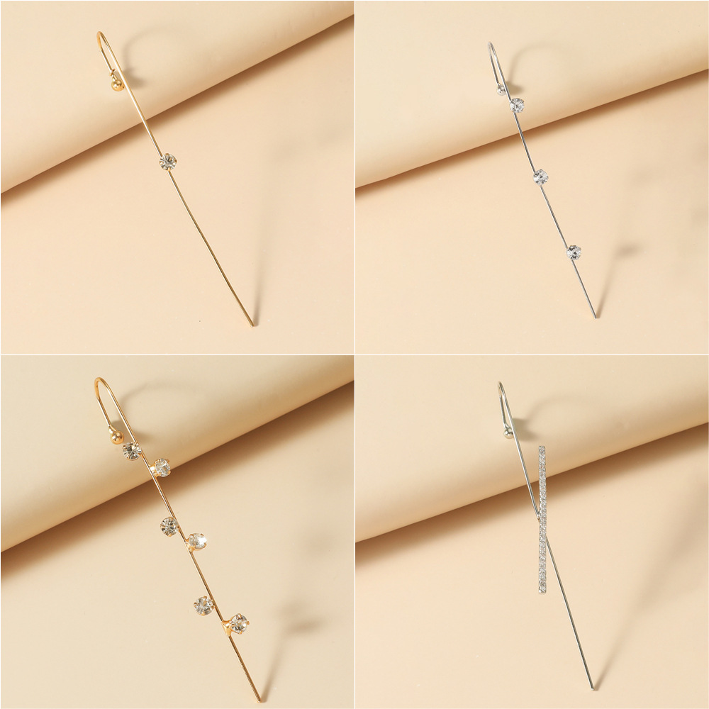 Nuevos pendientes de gancho sobre orugas con aguja para oreja para mujer, pendientes de perforación de circonio con incrustaciones de cobre Diagonal de aurícula envolvente/1 ud.