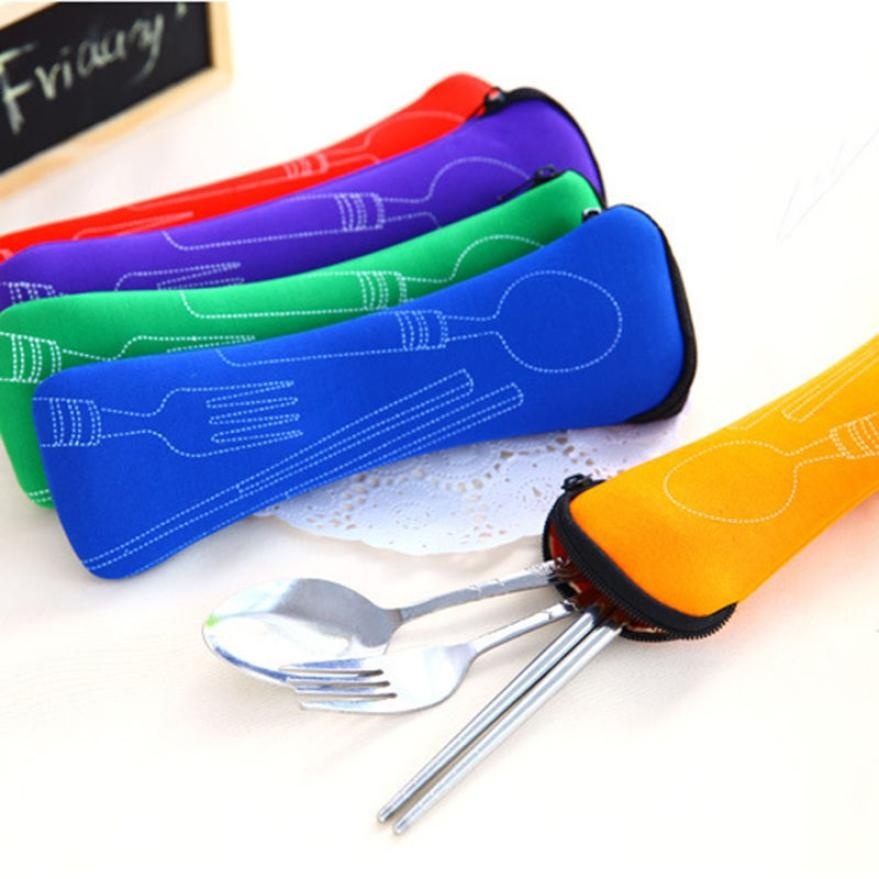 1PC Tableware Bag Washable With Zipper Travel Cutlery Kit Case Portable Pouch For Dinner Travel Camping Tableware Household Tool
