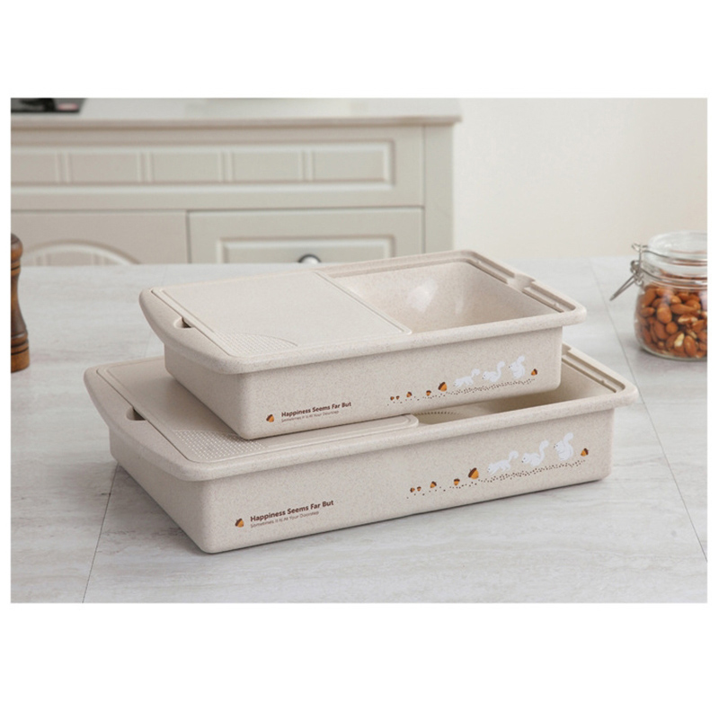 Multifunctional Washing Basket Wheat Straw Double Drain with Cutting Board DAG-ship