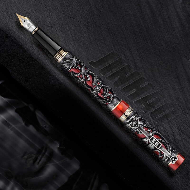 Jinhao-pluma estilográfica de dragón de lujo Vintage, caligrafía de Metal s para escribir, punta de 0,5mm, papelería de firma de oficina pesada: Phoenix pen 2