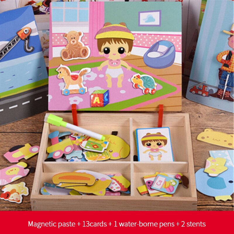 Wooden Magnetic Puzzle Character/baby Dressing/transportation/circus Dressing Boxed Educational Toy Puzzles: Baby changing