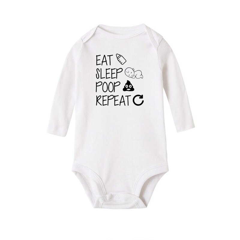 Recién Nacido mameluco de manga larga Niño bebé niña algodón comer dormir caca repetir infantil letra divertida mameluco mono ropa conjunto: 12 meses