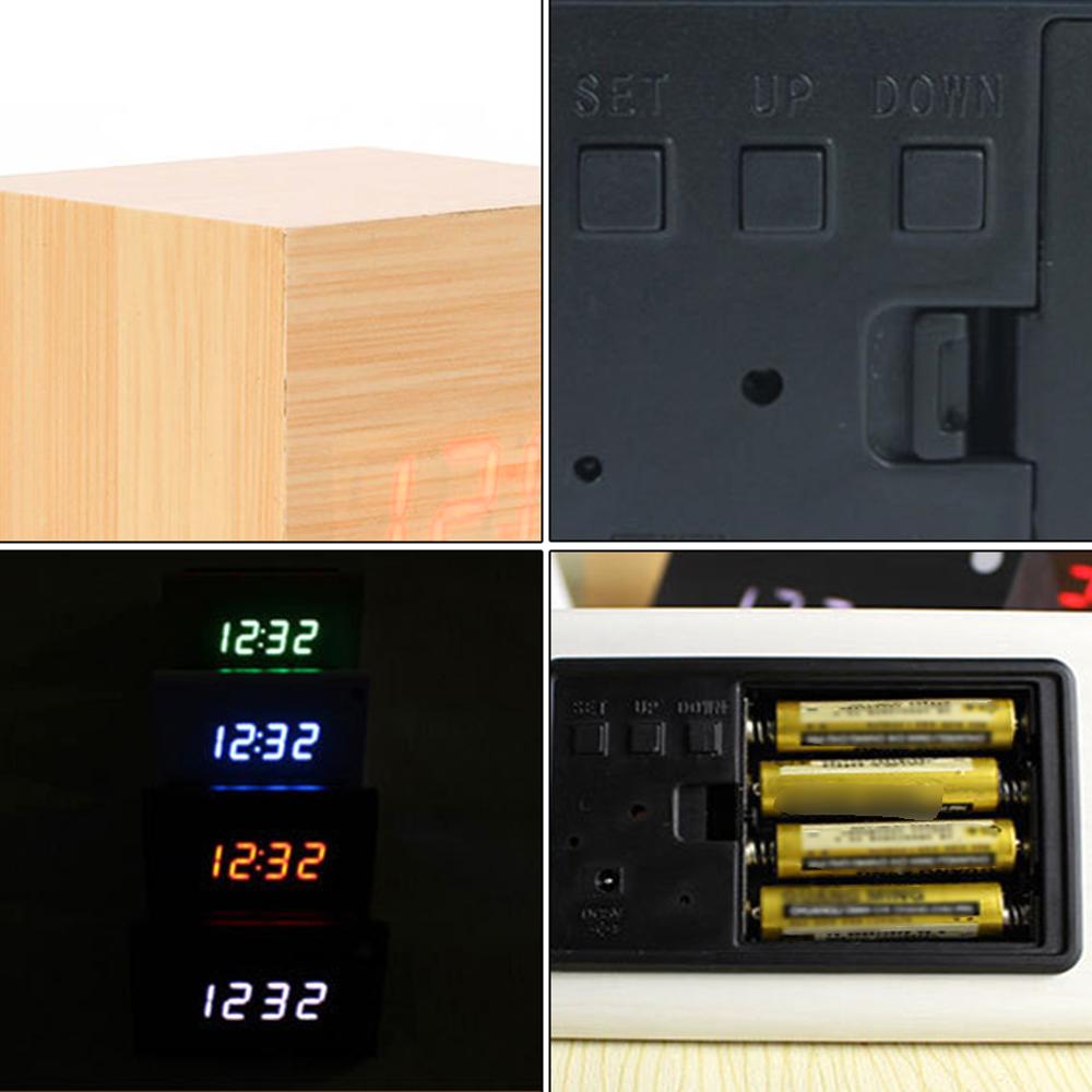 Nordic Simplicity LED Multifunctional Wooden Home Electronic Alarm Clock Mute Digital Display Clock Bedroom Desk Clock