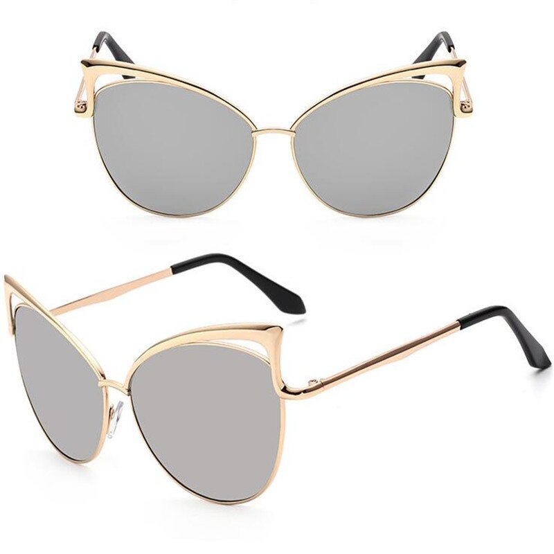katt øye merke solbriller kvinner speil flat rose gull årgang metall reflekterende solbriller kvinner hunn oculos gafas