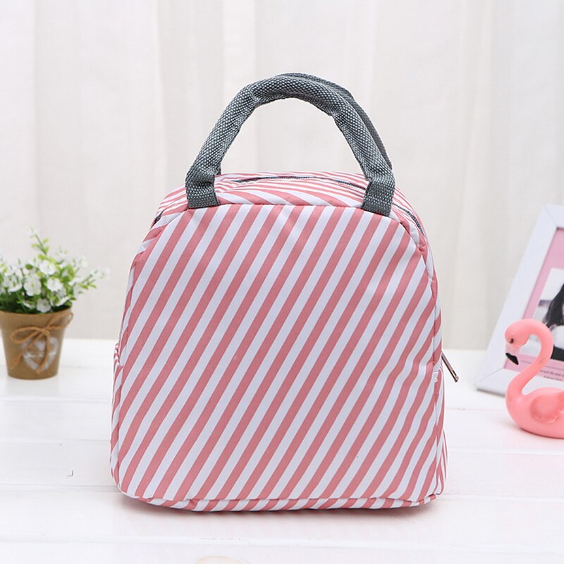 Waterproof Portable Lunch Bag Thermal Insulated Snack Carry Tote Bag Travel Picnic Food Storage Pouch: pink C