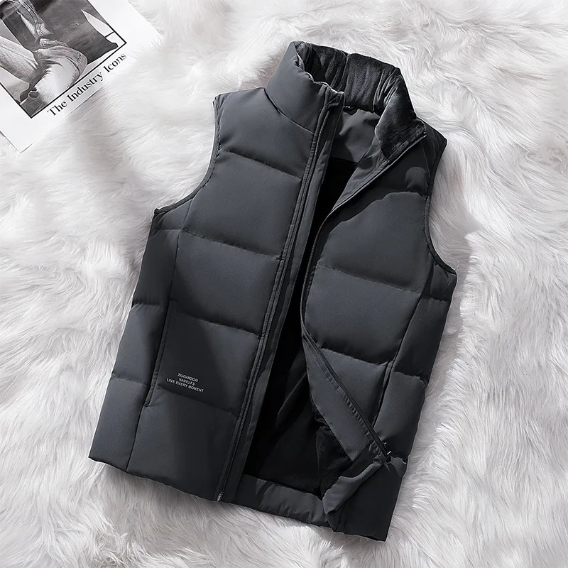 Chaleco de plumón de pato blanco grueso Unisex, chaqueta roja cálida con cuello levantado, chaleco de talla grande para hombres y mujeres, ropa informal de otoño e invierno: 8xl / Gris oscuro